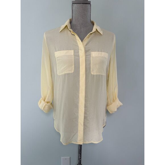 Ann Taylor 100% Silk Button Down Blouse Top in Light Yellow size Small - Picture 1 of 6